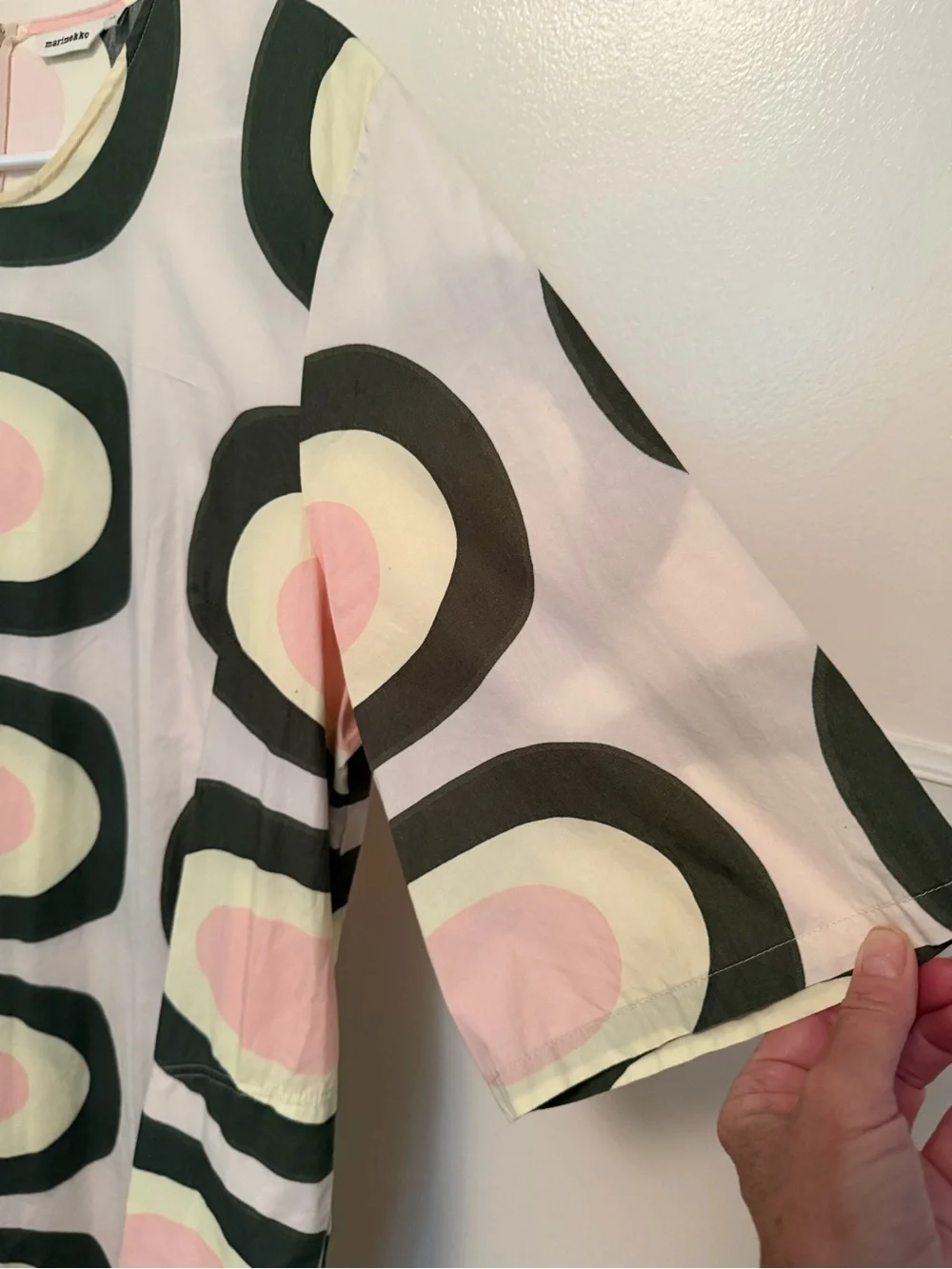 Marimekko Cream Midi Dress with Green Circle Motif - Picture 4 of 8